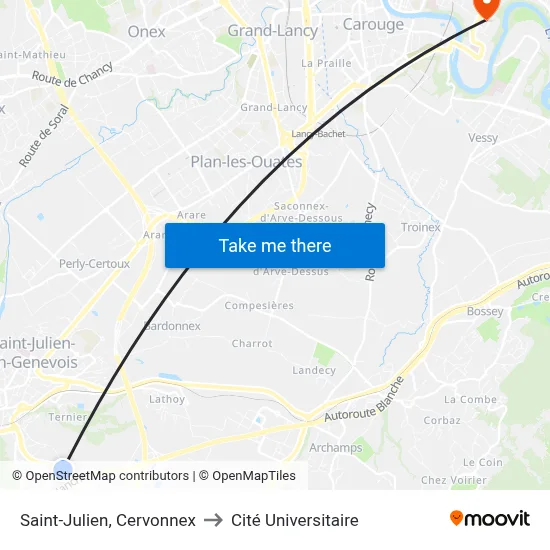 Saint-Julien, Cervonnex to Cité Universitaire map