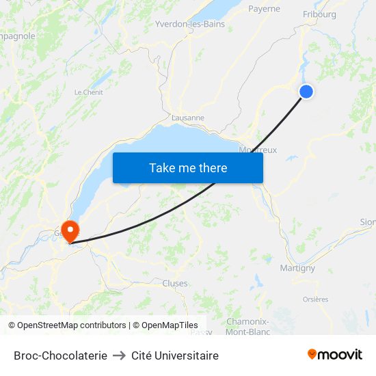 Broc-Chocolaterie to Cité Universitaire map