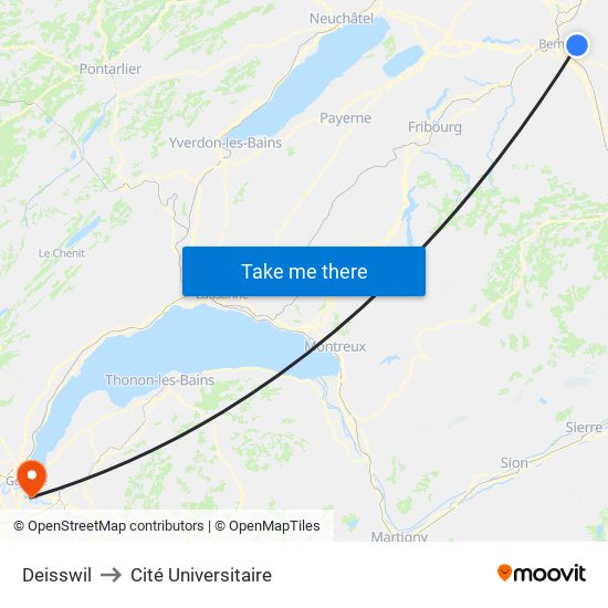 Deisswil to Cité Universitaire map