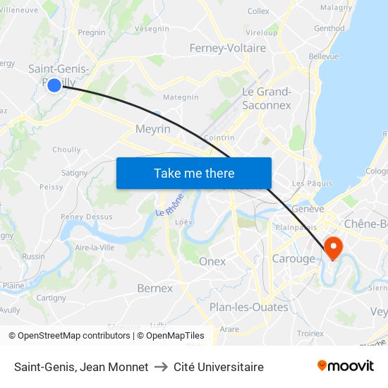 Saint-Genis, Jean Monnet to Cité Universitaire map