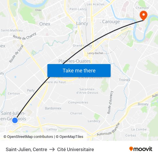 Saint-Julien, Centre to Cité Universitaire map