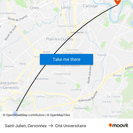 Saint-Julien, Cervonnex to Cité Universitaire map