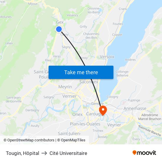 Tougin, Hôpital to Cité Universitaire map