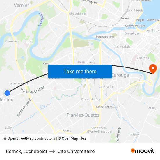 Bernex, Luchepelet to Cité Universitaire map