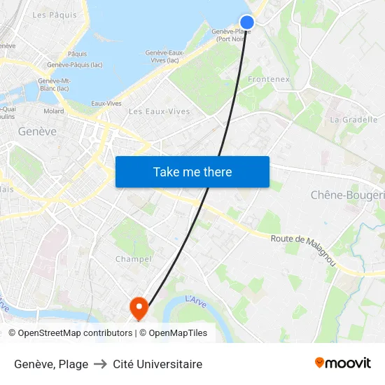 Genève, Plage to Cité Universitaire map