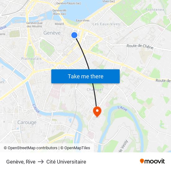Genève, Rive to Cité Universitaire map