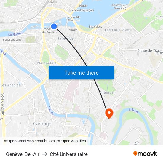Genève, Bel-Air to Cité Universitaire map