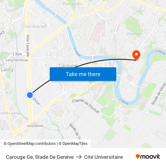 Carouge Ge, Stade De Genève to Cité Universitaire map