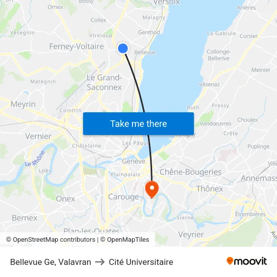 Bellevue Ge, Colovrex to Cité Universitaire map