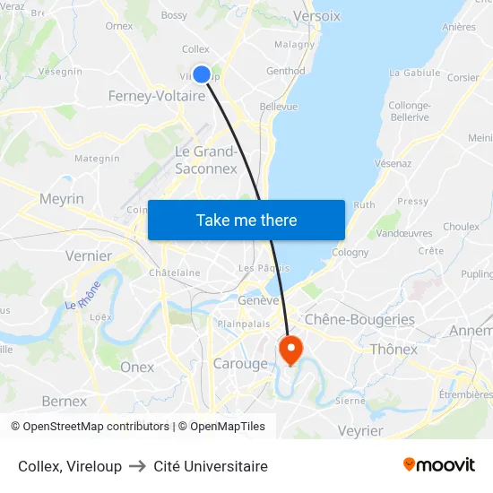 Collex, Vireloup to Cité Universitaire map