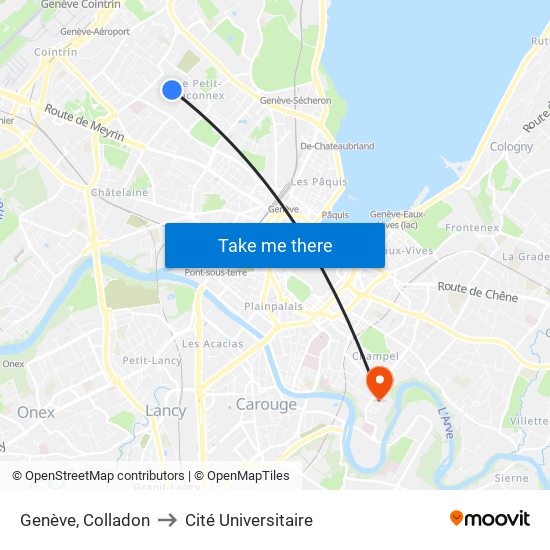 Genève, Colladon to Cité Universitaire map