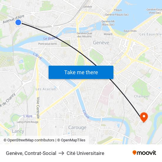 Genève, Contrat-Social to Cité Universitaire map