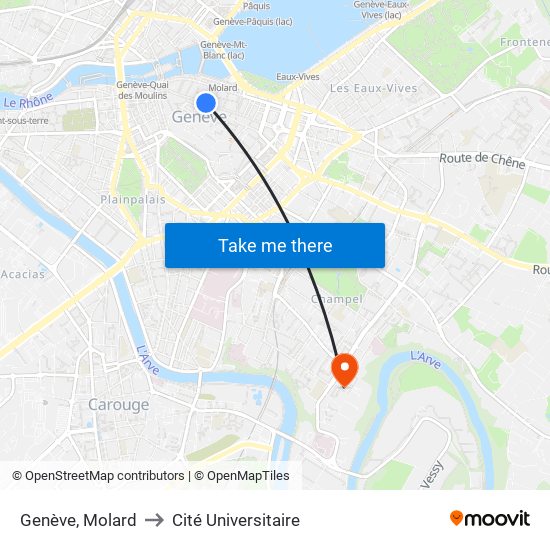 Genève, Molard to Cité Universitaire map