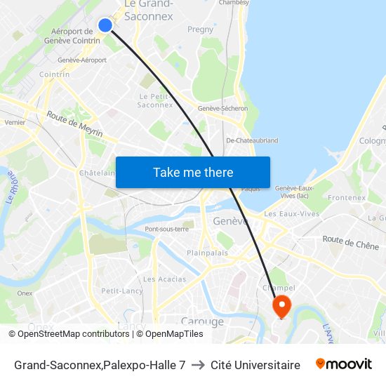 Grand-Saconnex,Palexpo-Halle 7 to Cité Universitaire map