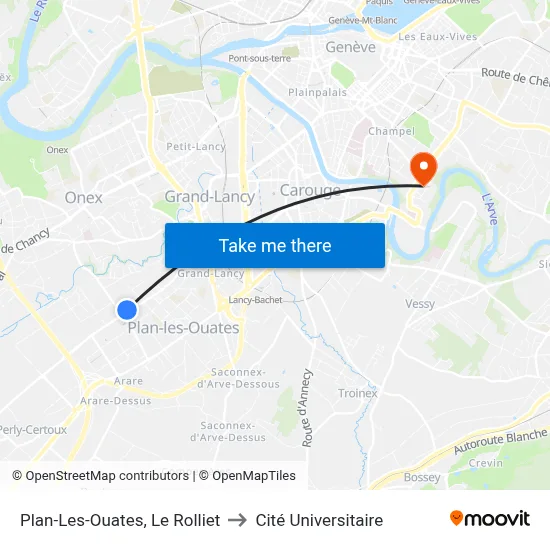 Plan-Les-Ouates, Le Rolliet to Cité Universitaire map
