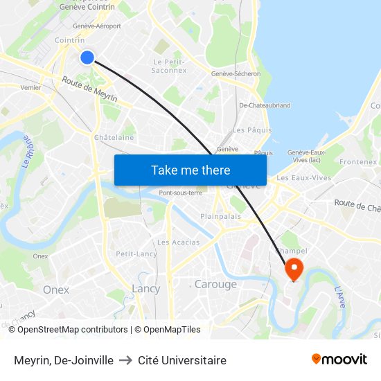 Meyrin, De-Joinville to Cité Universitaire map