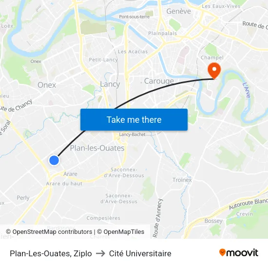 Plan-Les-Ouates, Ziplo to Cité Universitaire map