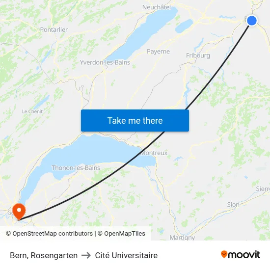 Bern, Rosengarten to Cité Universitaire map