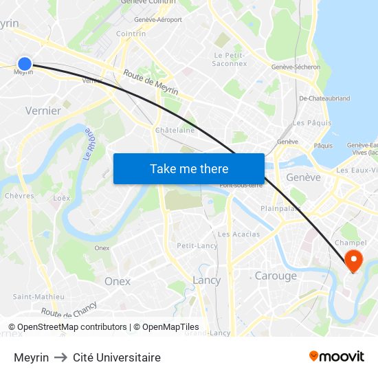 Meyrin to Cité Universitaire map