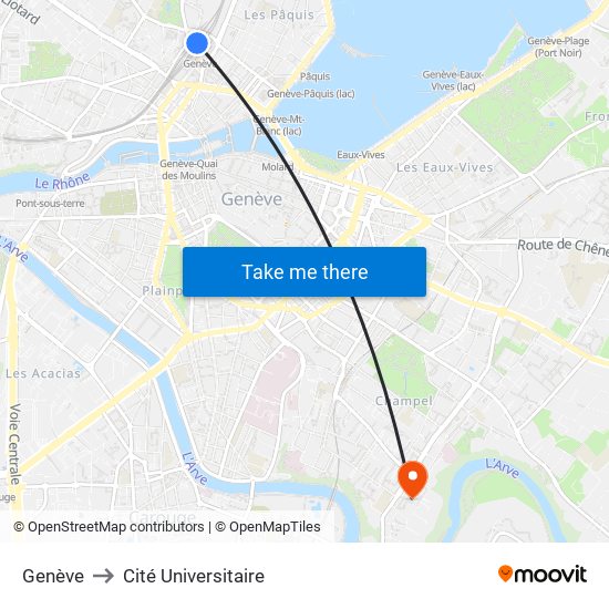 Genève to Cité Universitaire map