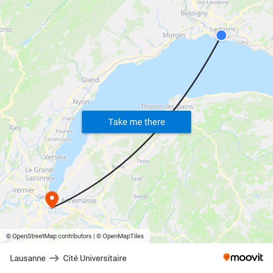 Lausanne to Cité Universitaire map