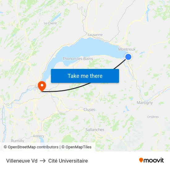 Villeneuve Vd to Cité Universitaire map