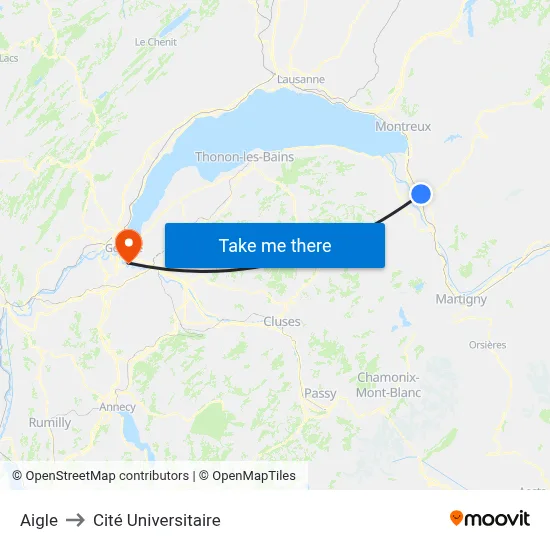 Aigle to Cité Universitaire map