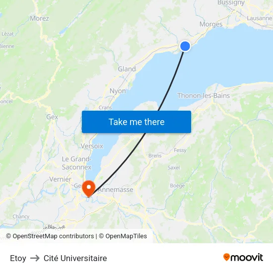 Etoy to Cité Universitaire map