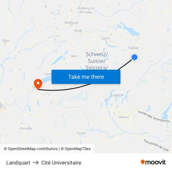 Landquart to Cité Universitaire map