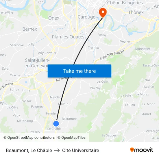 Beaumont, Le Châble to Cité Universitaire map