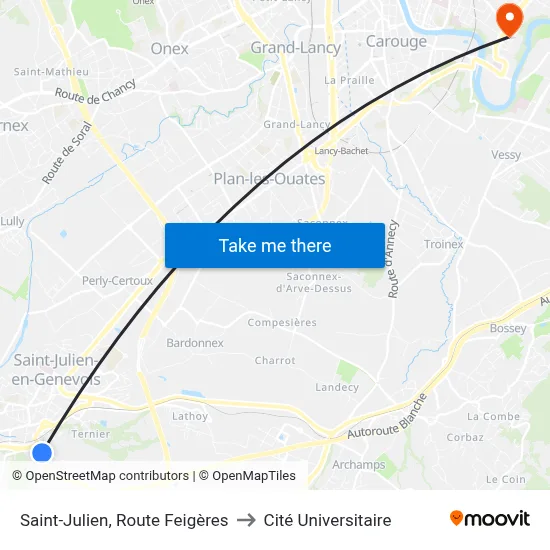 Saint-Julien, Route Feigères to Cité Universitaire map