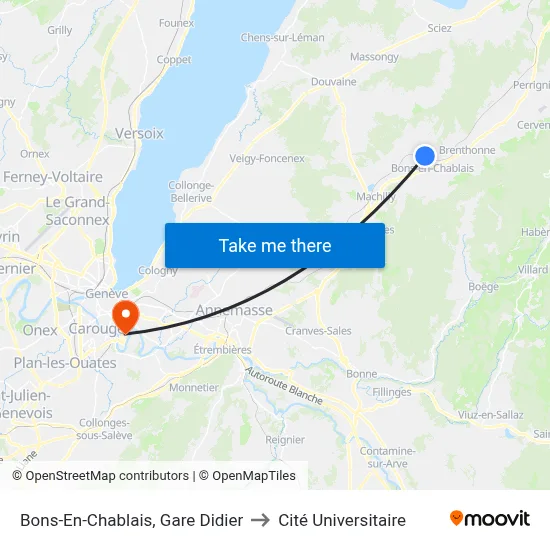 Bons-En-Chablais, Gare Didier to Cité Universitaire map