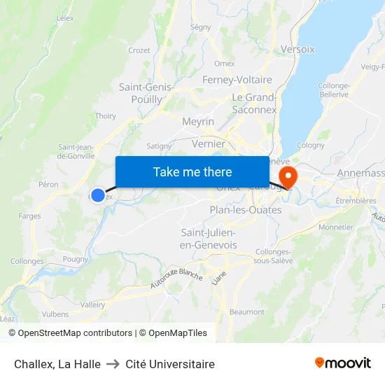 Challex, La Halle to Cité Universitaire map