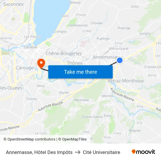 Annemasse, Hôtel Des Impôts to Cité Universitaire map