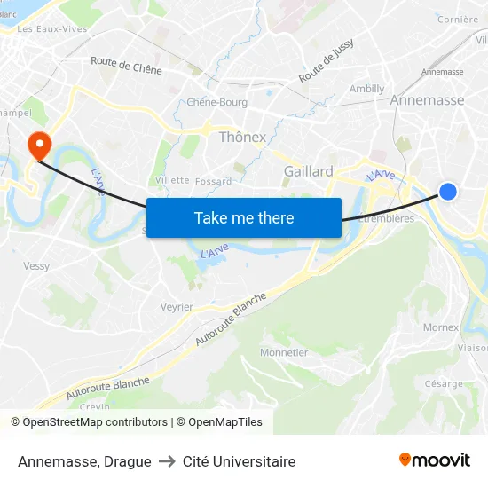 Annemasse, Drague to Cité Universitaire map