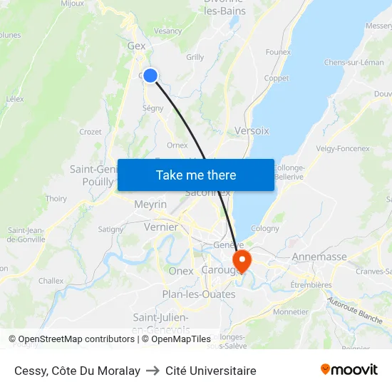 Cessy, Côte Du Moralay to Cité Universitaire map