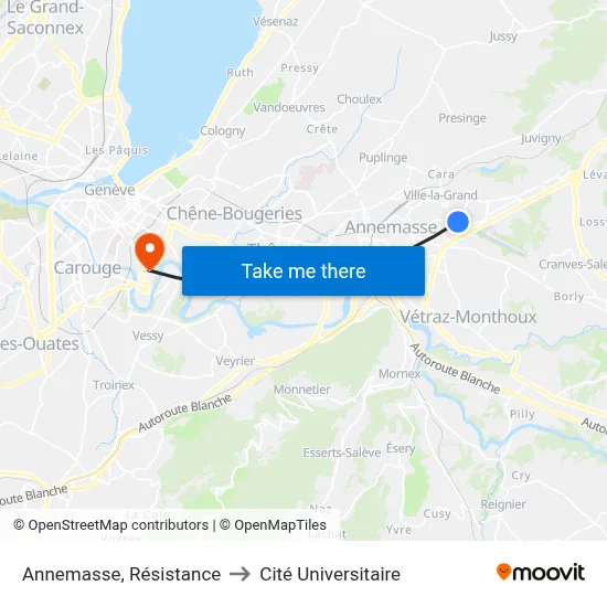 Annemasse, Résistance to Cité Universitaire map