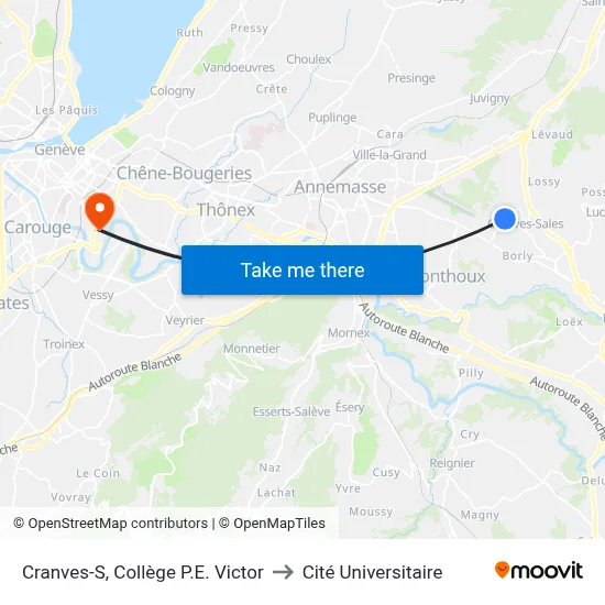 Cranves-S, Collège P.E. Victor to Cité Universitaire map