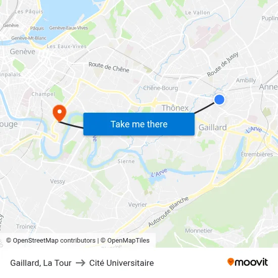 Gaillard, La Tour to Cité Universitaire map