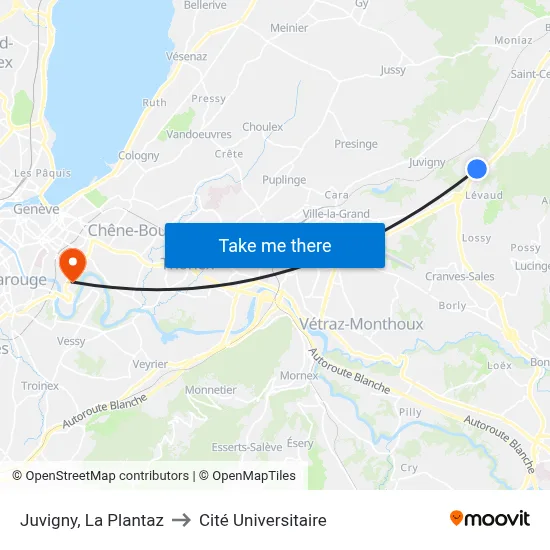Juvigny, La Plantaz to Cité Universitaire map
