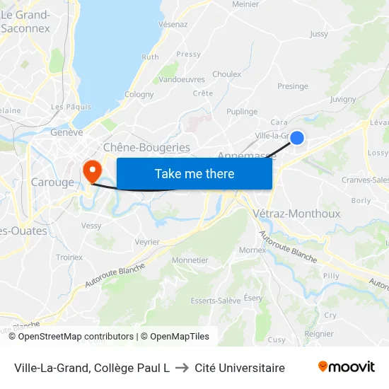 Ville-La-Grand, Collège Paul L to Cité Universitaire map