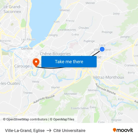 Ville-La-Grand, Eglise to Cité Universitaire map