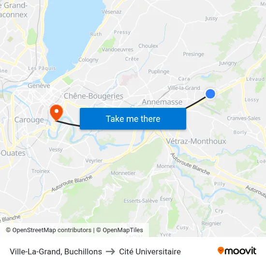 Ville-La-Grand, Buchillons to Cité Universitaire map