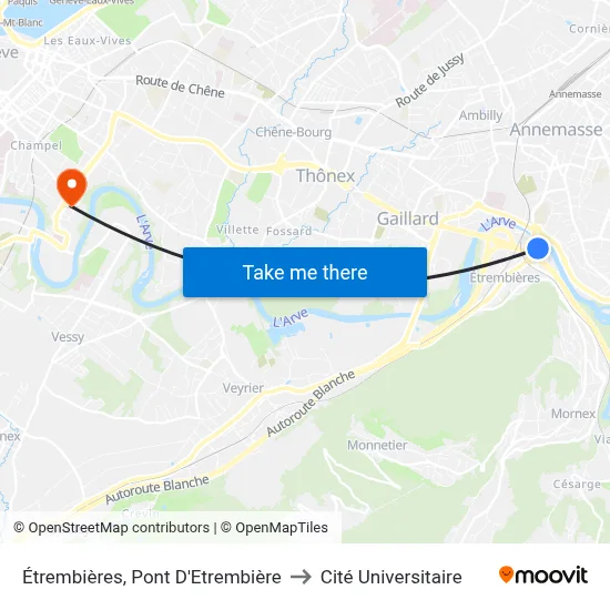 Étrembières, Pont D'Etrembière to Cité Universitaire map
