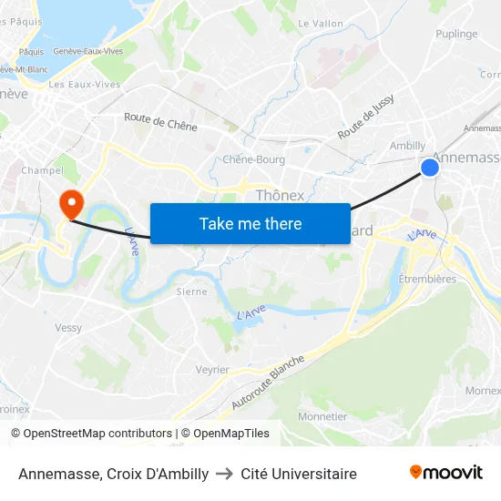 Annemasse, Croix D'Ambilly to Cité Universitaire map