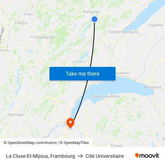 La Cluse-Et-Mijoux, Frambourg to Cité Universitaire map