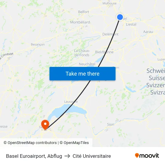 Basel Euroairport, Abflug to Cité Universitaire map