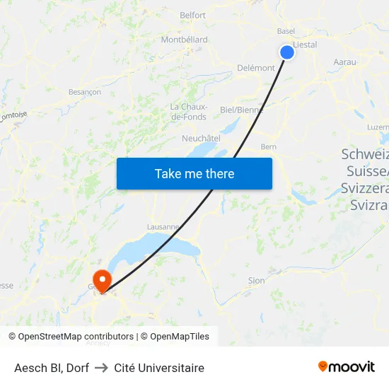 Aesch Bl, Dorf to Cité Universitaire map