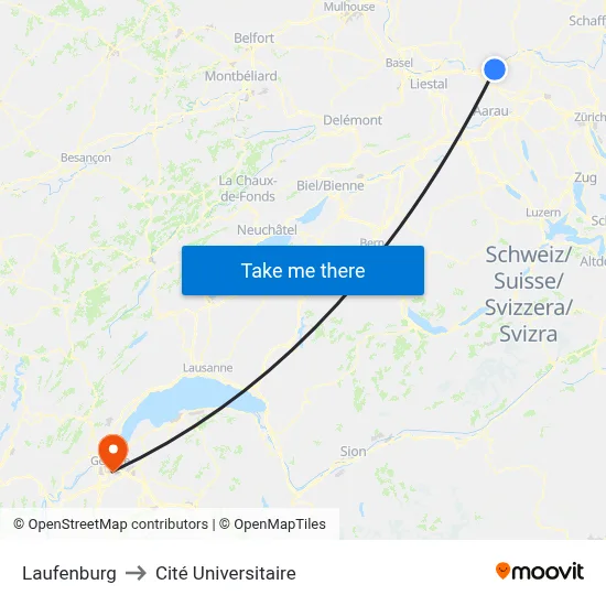Laufenburg to Cité Universitaire map