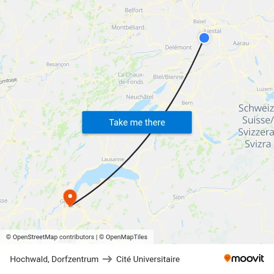 Hochwald, Dorfzentrum to Cité Universitaire map
